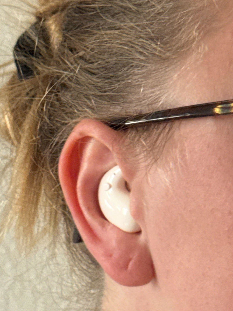 White ViSound Drift earbud worn in the ear